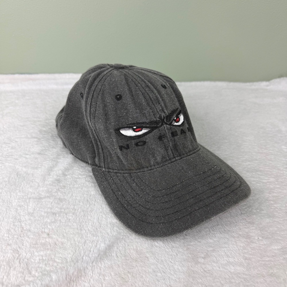 Vtg Y2K No Fear Hat Snapback Eyes Logo Washed Black Grey Made in USA Cap Mens